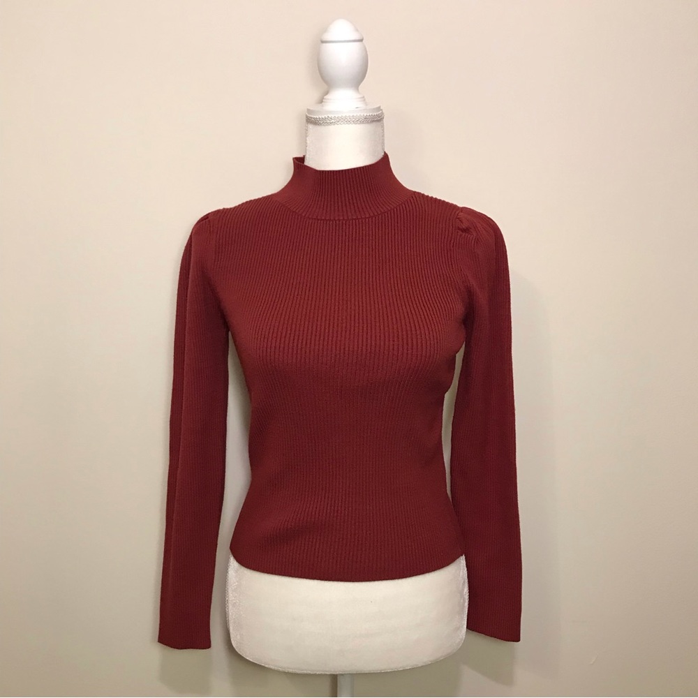 Lulu’s Puffed Sleeve Ribbed Knit Turtleneck Sweater Size Medium